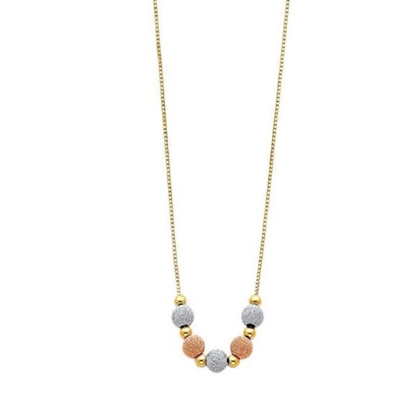 14k Tri-color Gold Ball Bead Charms, 17" Necklace